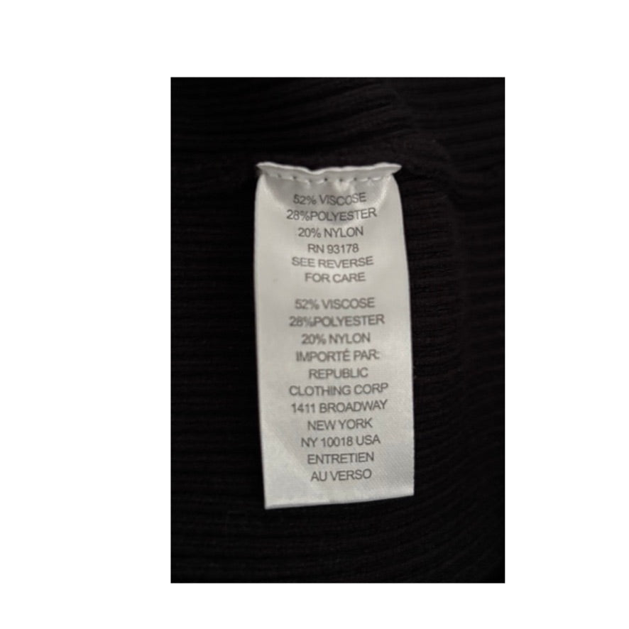 Fabric label with text on a black background