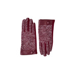 Pair of maroon gloves with textured pattern on a white background