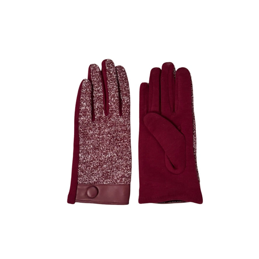 Pair of maroon gloves with textured pattern on a white background