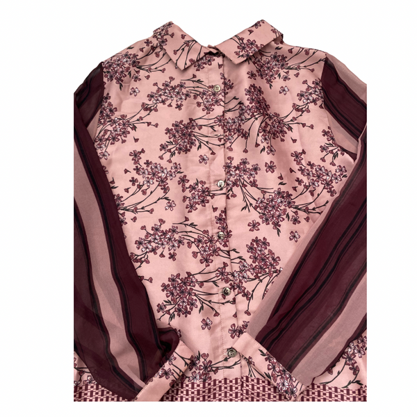 Two-Tone Floral Print Blouse Pink Burgundy Size 8 – Preloved