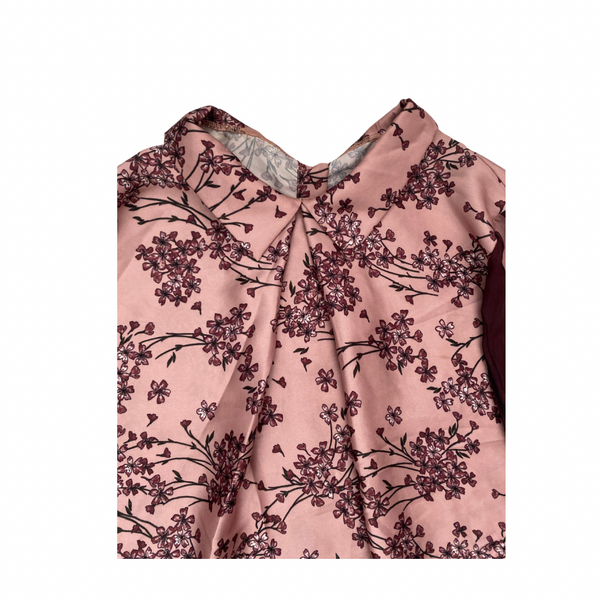 Two-Tone Floral Print Blouse Pink Burgundy Size 8 – Preloved