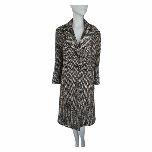 Zara Herringbone Wool Coat Brown SIZE 12