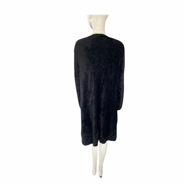 Faux Fur Long Cardigan Black SIZE XL