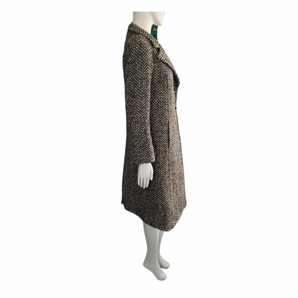 Zara Herringbone Wool Coat Brown SIZE 12