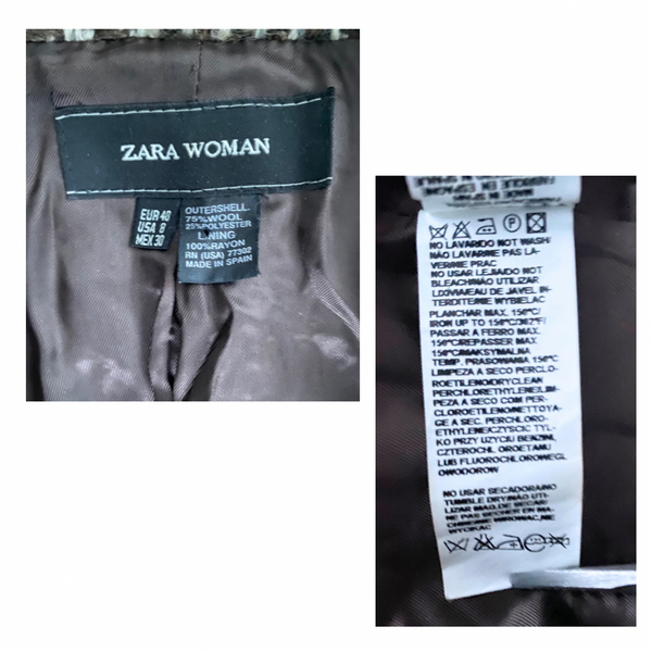 Zara Herringbone Wool Coat Brown SIZE 12