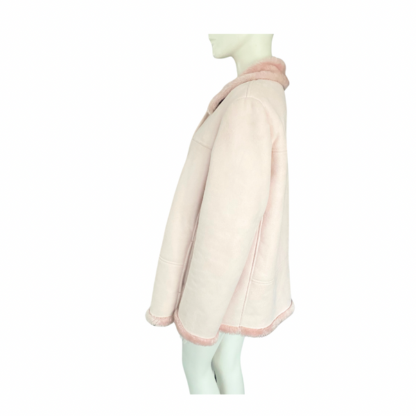 Faux Suede Fur Trim Coat Pink SIZE 16