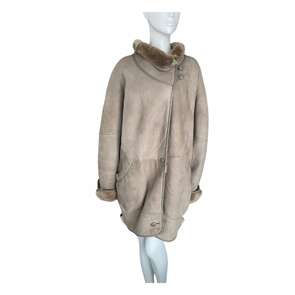 Vintage Shearling Oversized Coat Beige SIZE 14