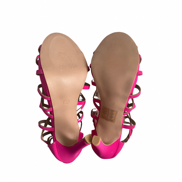 Laser Cut Heeled Sandals Pink SIZE 41