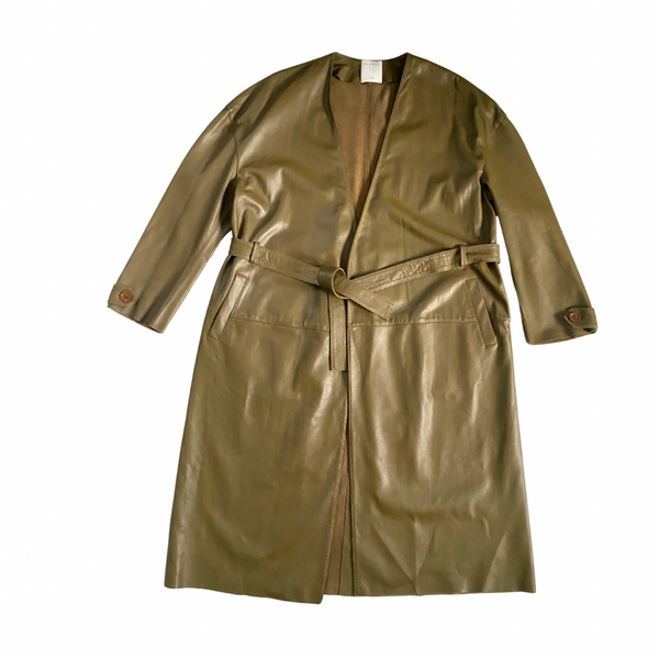 SANDRO Alan Oversized Leather Trench Coat Olive Green SIZE 12