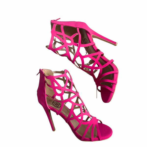 Laser Cut Heeled Sandals Pink SIZE 41