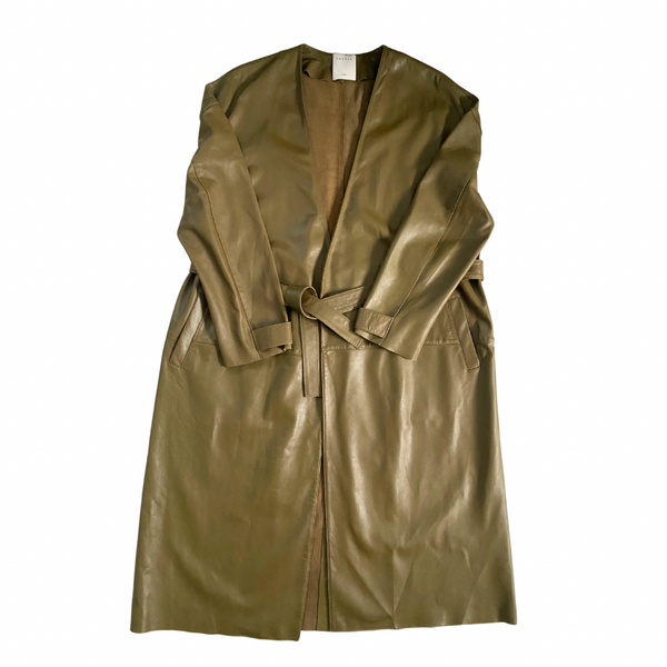 SANDRO Alan Oversized Leather Trench Coat Olive Green SIZE 12