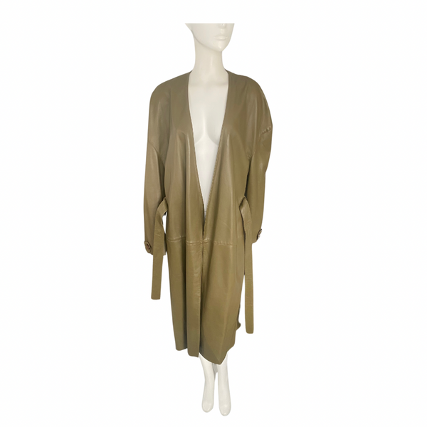 SANDRO Alan Oversized Leather Trench Coat Olive Green SIZE 12