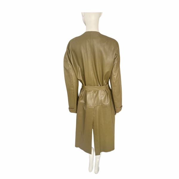 SANDRO Alan Oversized Leather Trench Coat Olive Green SIZE 12