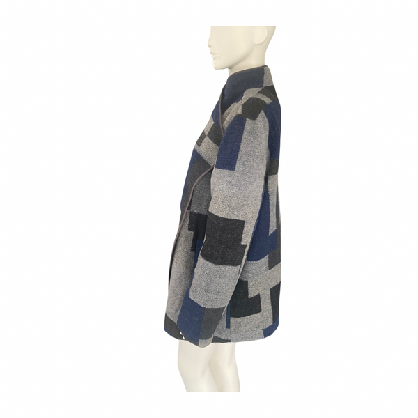 French Connection Wool Jacket Check Blue Grey SIZE XL