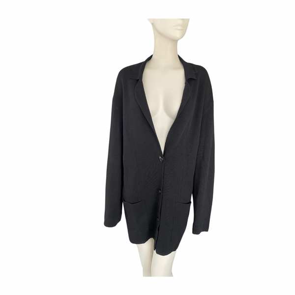 Anne Klein Fine Knit Boyfriend Cardigan Black SIZE L