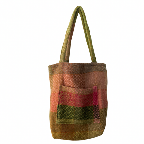 Woven Plaid Tote Bag Handcrafted Green Multi