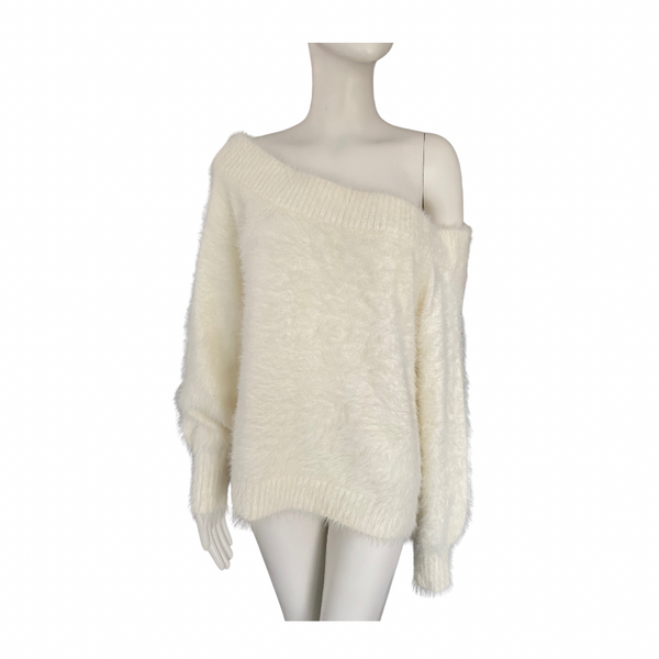 River Island Off-Shoulder Fluffy Jumper Cream SIZE 16