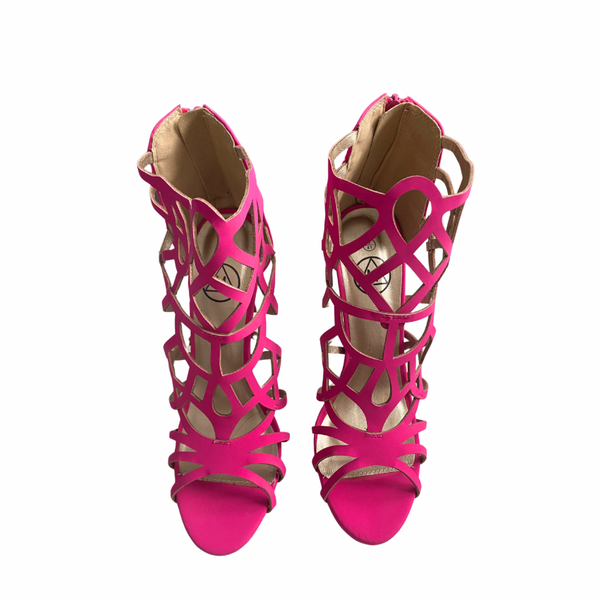 Laser Cut Heeled Sandals Pink SIZE 41