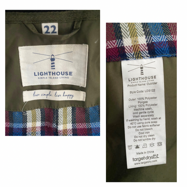 Lighthouse Outrider Waterproof 3/4 Length Raincoat Green SIZE 22