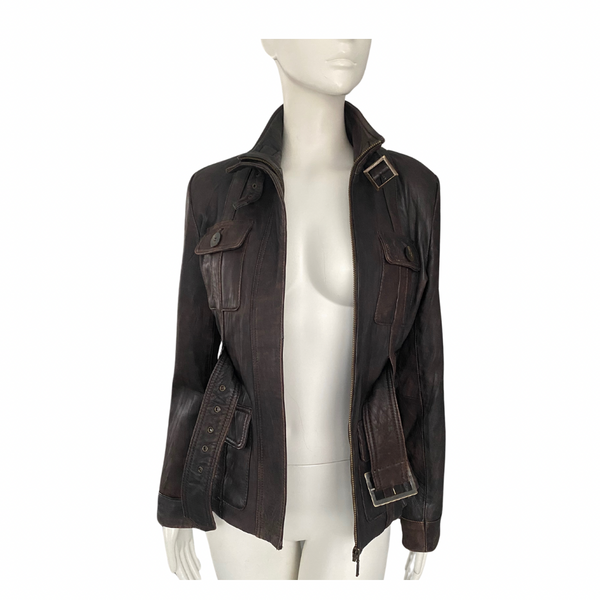 NEXT Distressed Leather Jacket Brown SIZE 10