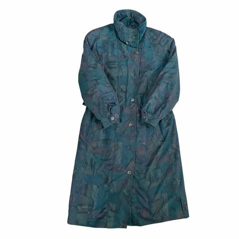 Lightweight Vintage Abstract Print Parka Jacket Teal SIZE 12