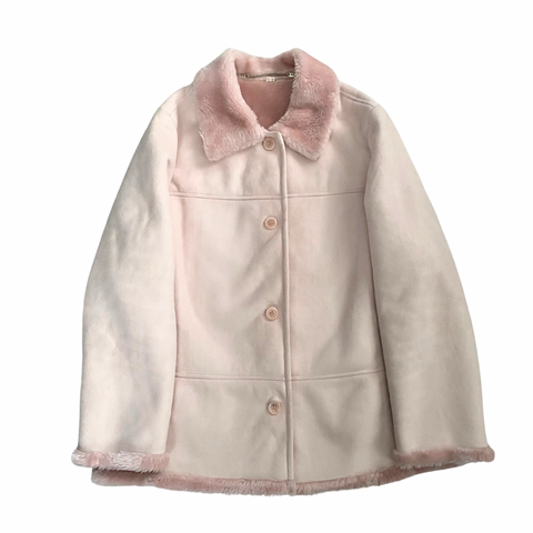 Faux Suede Fur Trim Coat Pink SIZE 16