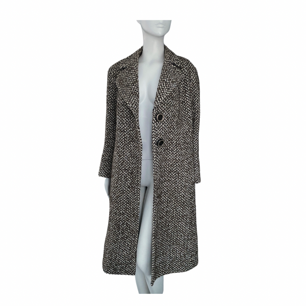 Zara Herringbone Wool Coat Brown SIZE 12