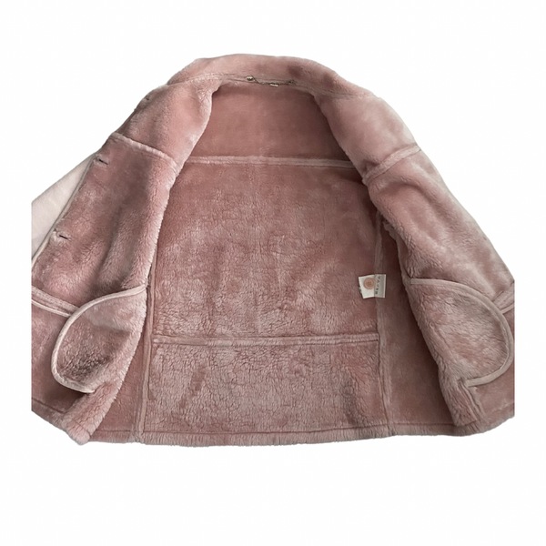 Faux Suede Fur Trim Coat Pink SIZE 16