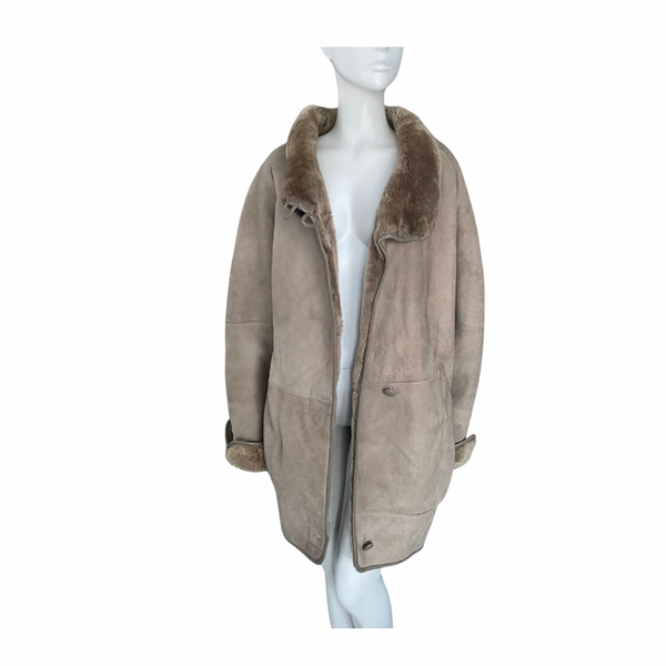 Vintage Shearling Oversized Coat Beige SIZE 14