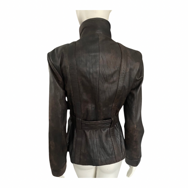 NEXT Distressed Leather Jacket Brown SIZE 10