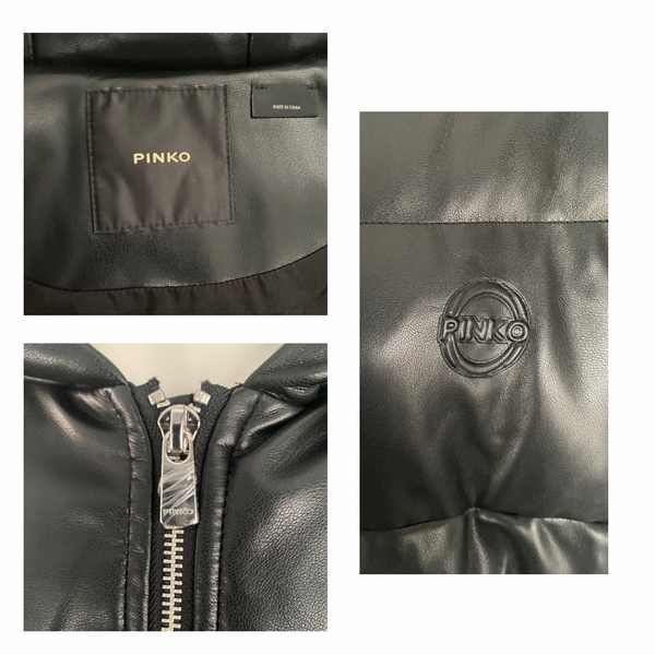 PINKO Faux Leather Puffer Coat Black SIZE 14