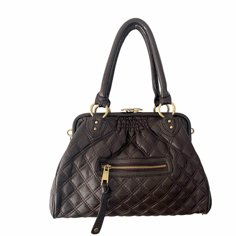 Quilted Top Handle Satchel Bag Brown