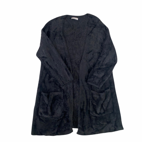 Faux Fur Long Cardigan Black SIZE XL