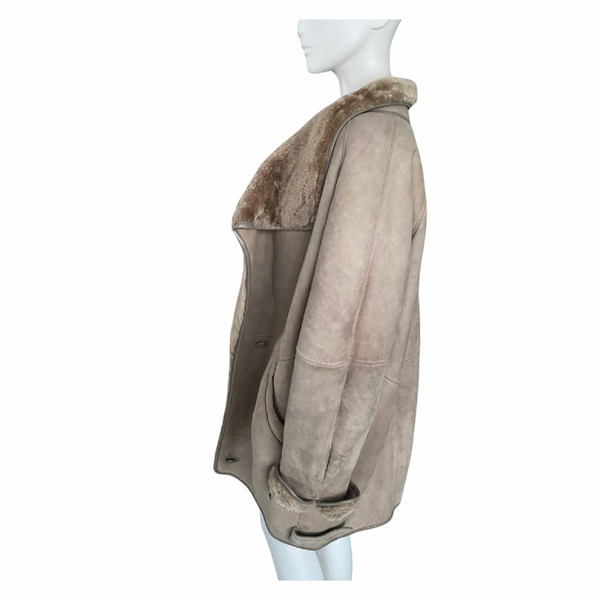 Vintage Shearling Oversized Coat Beige SIZE 14