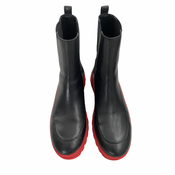 DKNY Chelsea Lug Ankle Boots Calf Leather Black Red SIZE 41