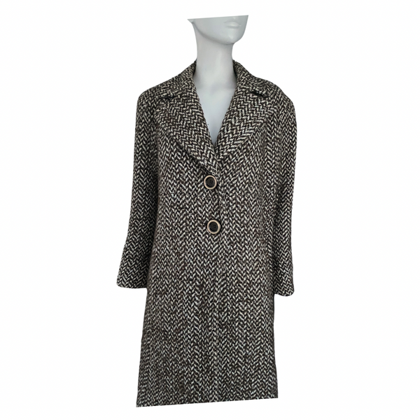 Zara Herringbone Wool Coat Brown SIZE 12