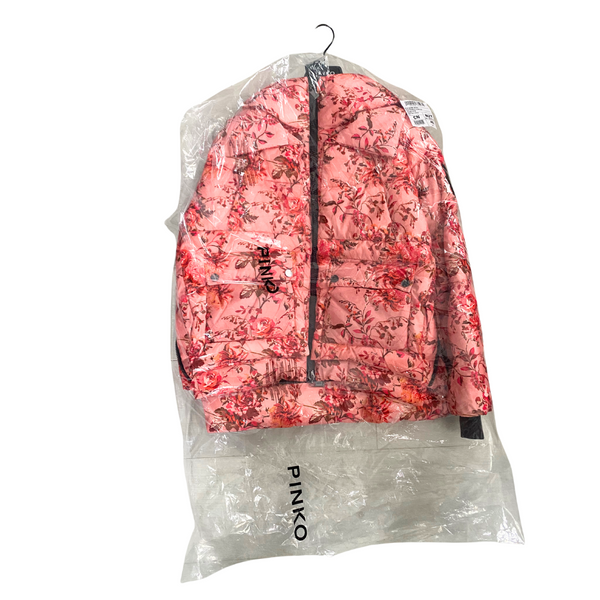 PINKO Botanical Print Down Puffer Jacket Pink SIZE 12