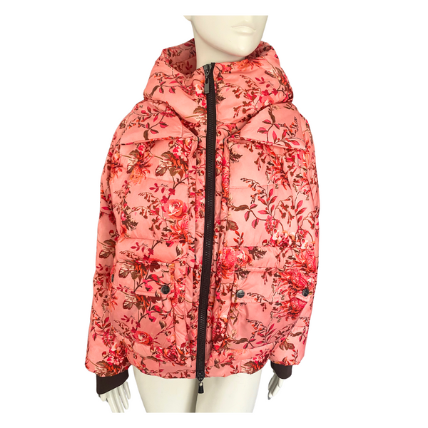 PINKO Botanical Print Down Puffer Jacket Pink SIZE 12