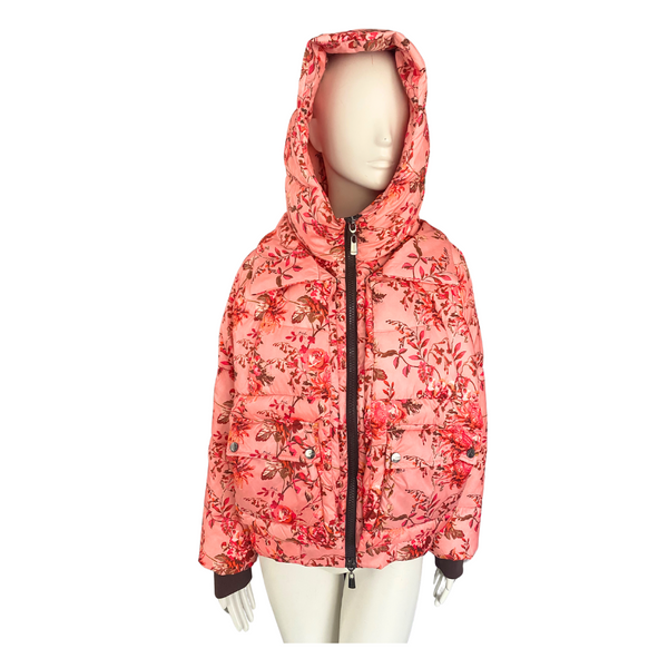 PINKO Botanical Print Down Puffer Jacket Pink SIZE 12