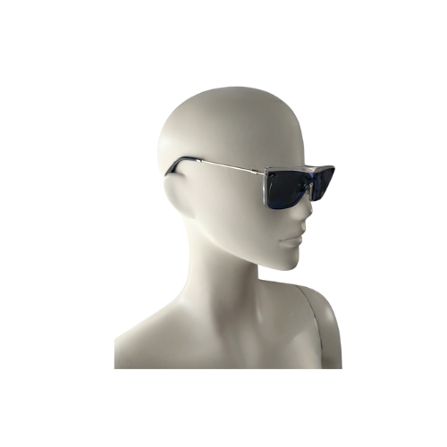 Sunglasses on a mannequin head against a white background
