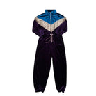 Purple and blue jumpsuit on a white background