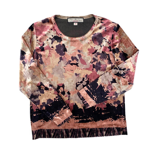 Floral patterned velvet top on a white background