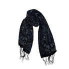 Navy paisley patterned scarf on a white background
