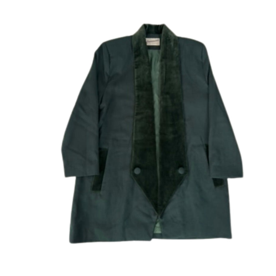 Green coat with a textured collar on a white background