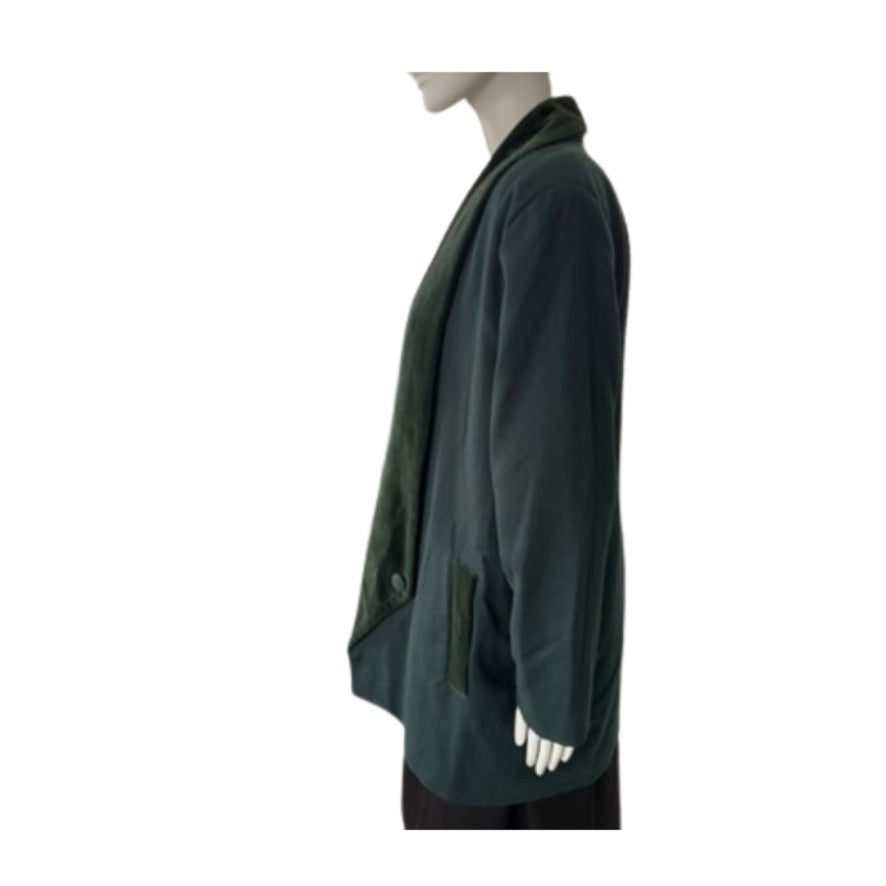 Green jacket on a mannequin against a white background