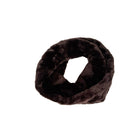 Brown faux fur infinity scarf on a white background