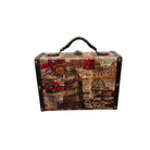 Vintage-style suitcase with London-themed design on a white background