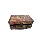 Decorative wooden box with vintage-style design on a white background