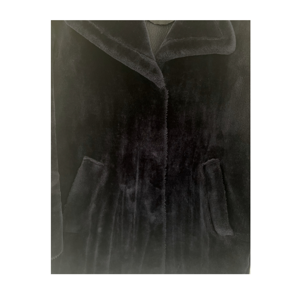 WHISTLES Faux Fur Coat Navy SIZE S - Preloved