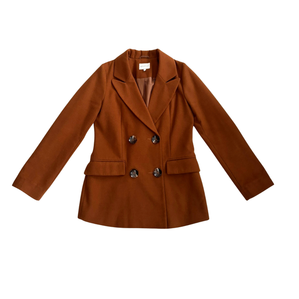 Brown coat with double-breasted design on a white background